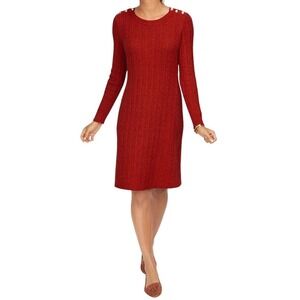 Talbots Cableknit Button Shoulder Sweater Dress, Medium, Rust, Classic Heritage